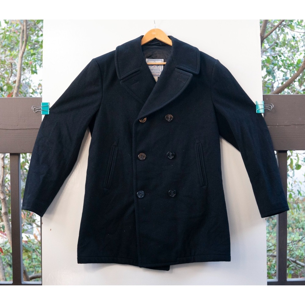 DSCP Quarterdeck Men's 42L Overcoat U.S. Navy Wool Heavy Peacoat‎ Black
